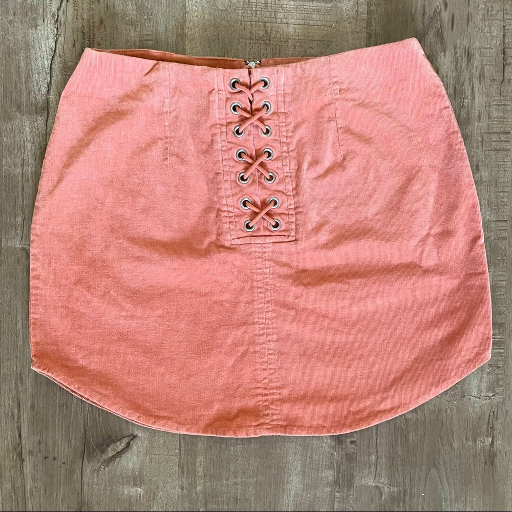 Corduroy Lace-Up Mini Skirt | Burnt Orange | Small - Picture 3 of 10